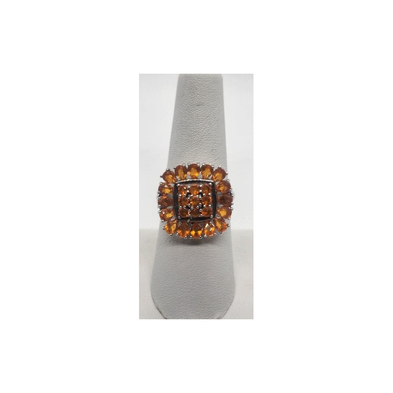 925 Sterling Silver CZ Orange Ring Size 8
