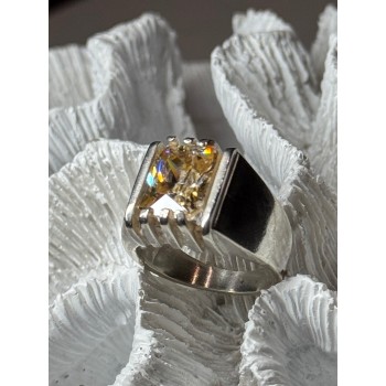 MEN'S 925 STERLING SILVER YELLOW SPINEL RING SIZE 8.5