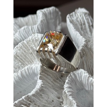 MEN'S 925 STERLING SILVER YELLOW SPINEL RING SIZE 8.5