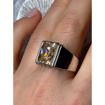MEN'S 925 STERLING SILVER YELLOW SPINEL RING SIZE 8.5