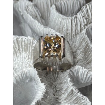 MEN'S 925 STERLING SILVER YELLOW SPINEL RING SIZE 8.5