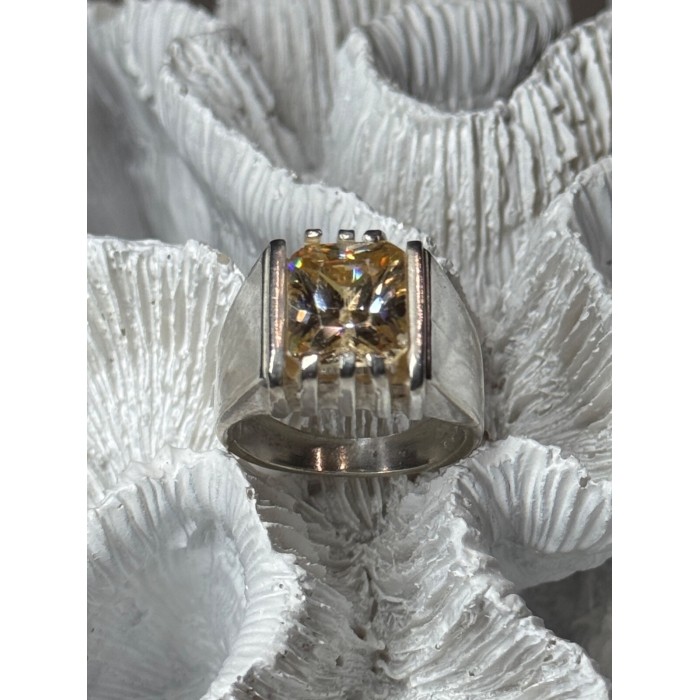 MEN'S 925 STERLING SILVER YELLOW SPINEL RING SIZE 8.5