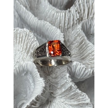 925 STERLING SILVER ORANGE CITRINE MEN'S RING SIZE 9