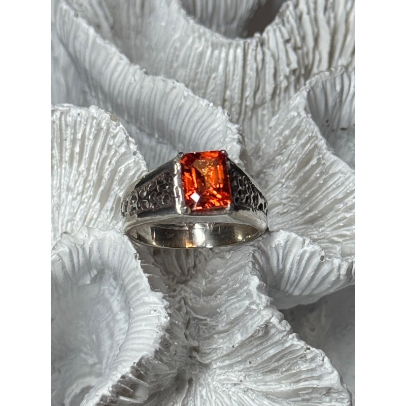 925 STERLING SILVER ORANGE CITRINE MEN'S RING SIZE 9