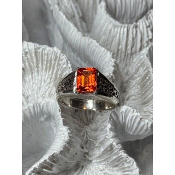 925 STERLING SILVER ORANGE CITRINE MEN'S RING SIZE 9