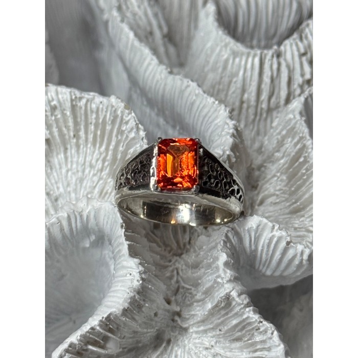 925 STERLING SILVER ORANGE CITRINE MEN'S RING SIZE 9