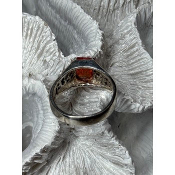 925 STERLING SILVER ORANGE CITRINE MEN'S RING SIZE 9