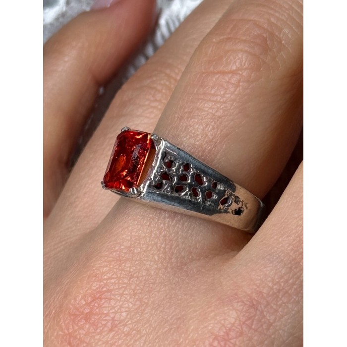 925 STERLING SILVER ORANGE CITRINE MEN'S RING SIZE 9