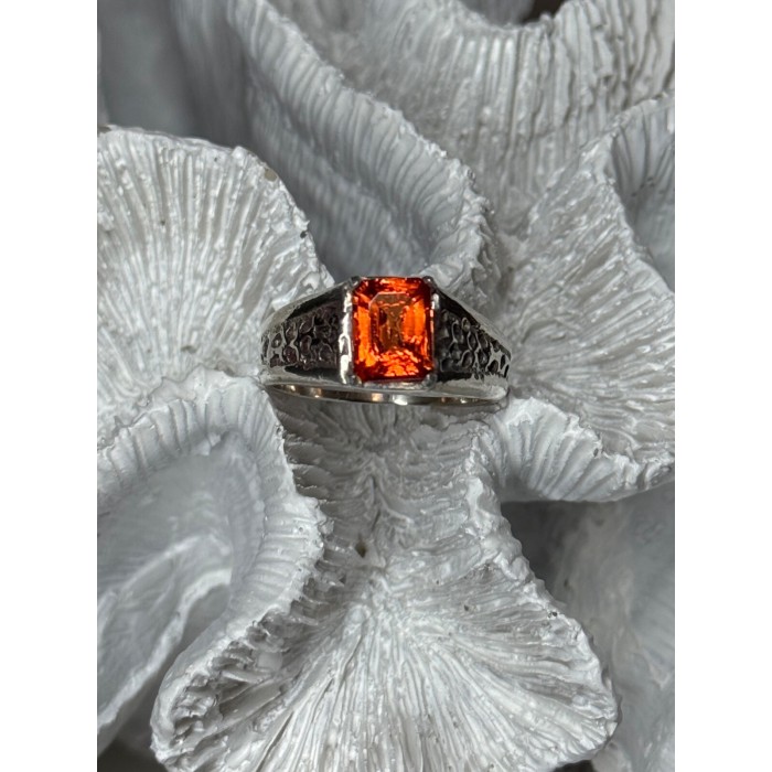 925 STERLING SILVER ORANGE CITRINE MEN'S RING SIZE 9