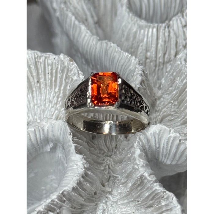 925 STERLING SILVER ORANGE CITRINE MEN'S RING SIZE 9