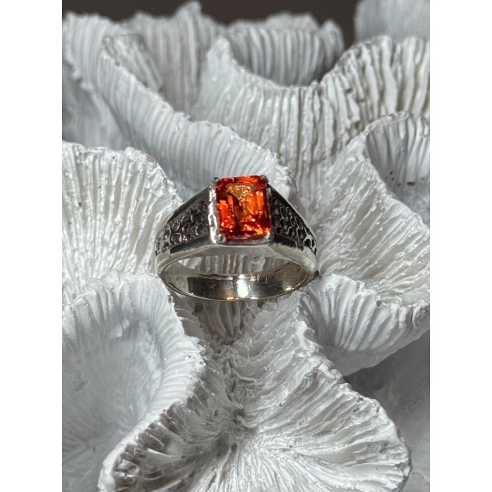 925 STERLING SILVER ORANGE CITRINE MEN'S RING SIZE 9