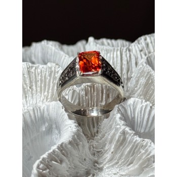 925 STERLING SILVER ORANGE CITRINE MEN'S RING SIZE 9