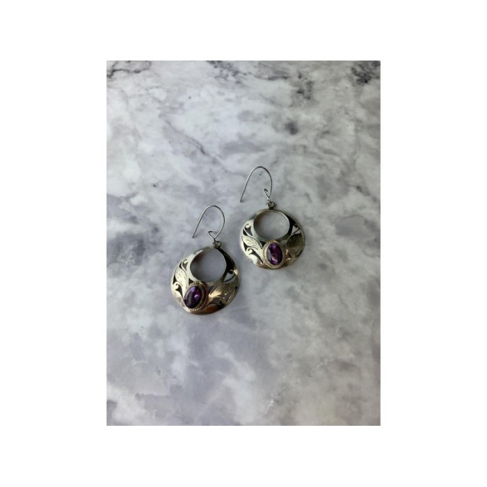 Vintage 925 Sterling Silver Amethyst Earrings