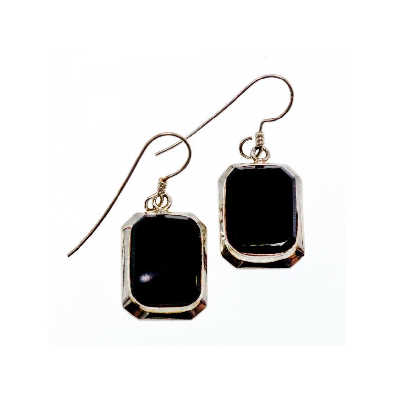 925 Sterling Silver Black Nephrite Earrings