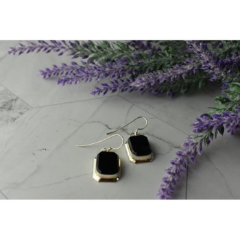 925 Sterling Silver Black Nephrite Earrings