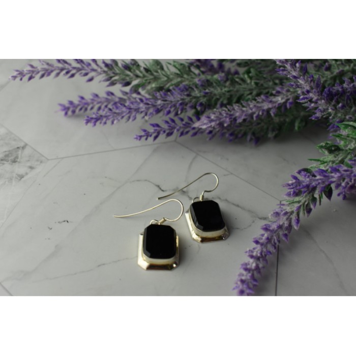 925 Sterling Silver Black Nephrite Earrings