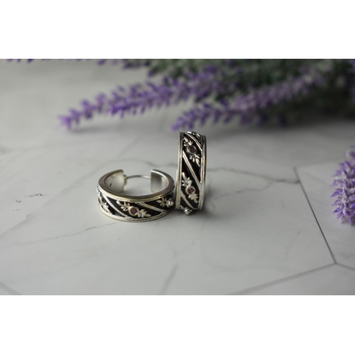 925 Sterling Silver Pink Spinel & Black Enamel Earrings