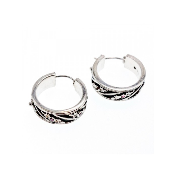 925 Sterling Silver Pink Spinel & Black Enamel Earrings