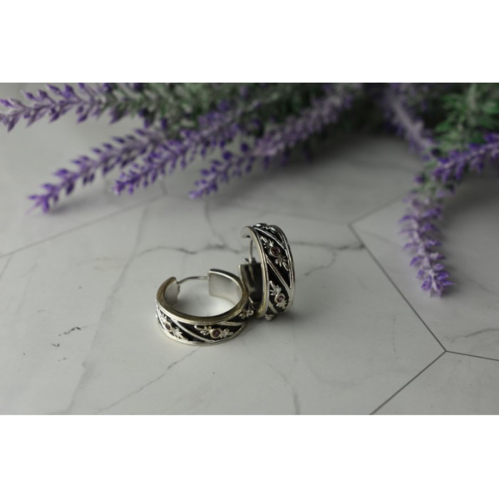 925 Sterling Silver Pink Spinel & Black Enamel Earrings