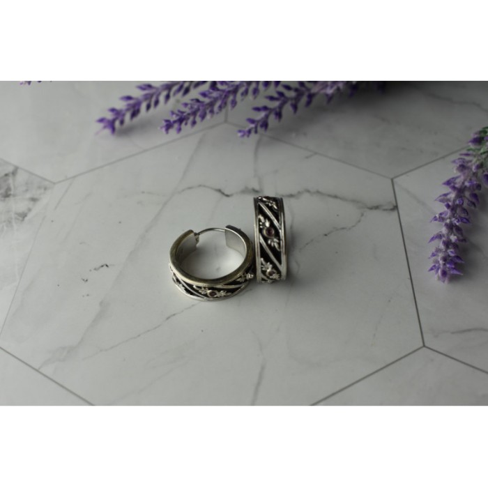 925 Sterling Silver Pink Spinel & Black Enamel Earrings