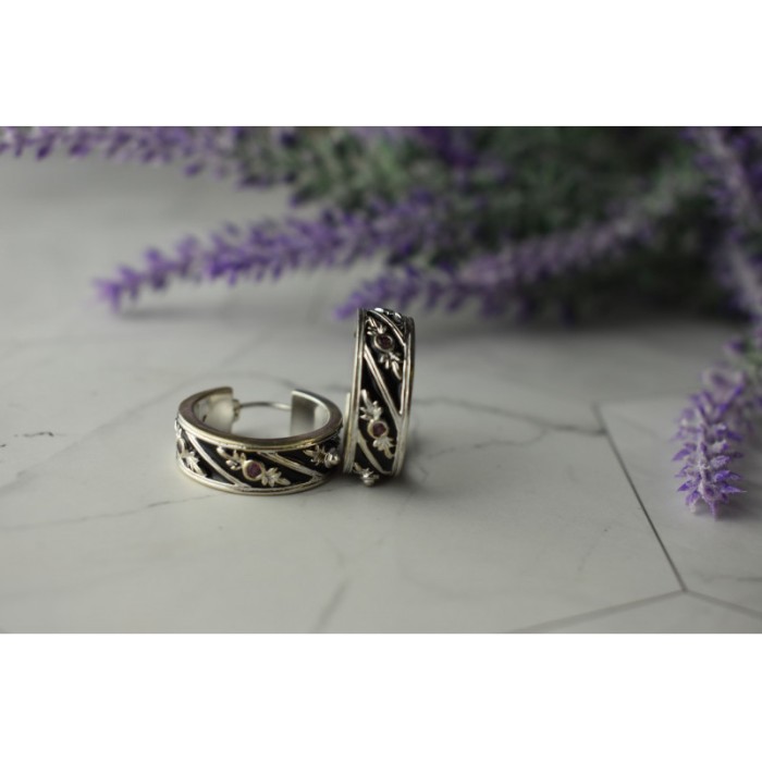 925 Sterling Silver Pink Spinel & Black Enamel Earrings