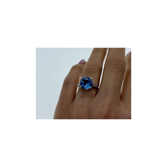 925 Sterling Silver Blue Topaz & Quartz Ring Size 6.5