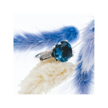 925 Sterling Silver Blue Topaz & Quartz Ring Size 6.5