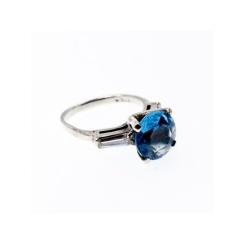 925 Sterling Silver Blue Topaz & Quartz Ring Size 6.5