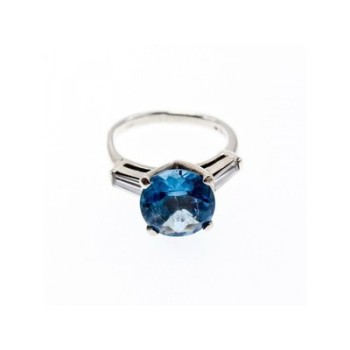 925 Sterling Silver Blue Topaz & Quartz Ring Size 6.5