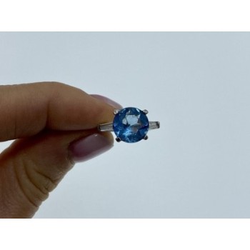 925 Sterling Silver Blue Topaz & Quartz Ring Size 6.5