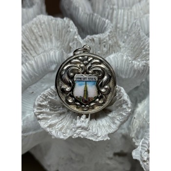 925 Sterling Silver Empire State Building Enamel Pendant Lenth 1.4 Inch