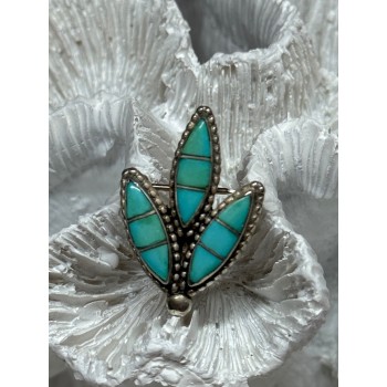 925 Sterling Silver Turquoise Brooch Length 1.3 Inch