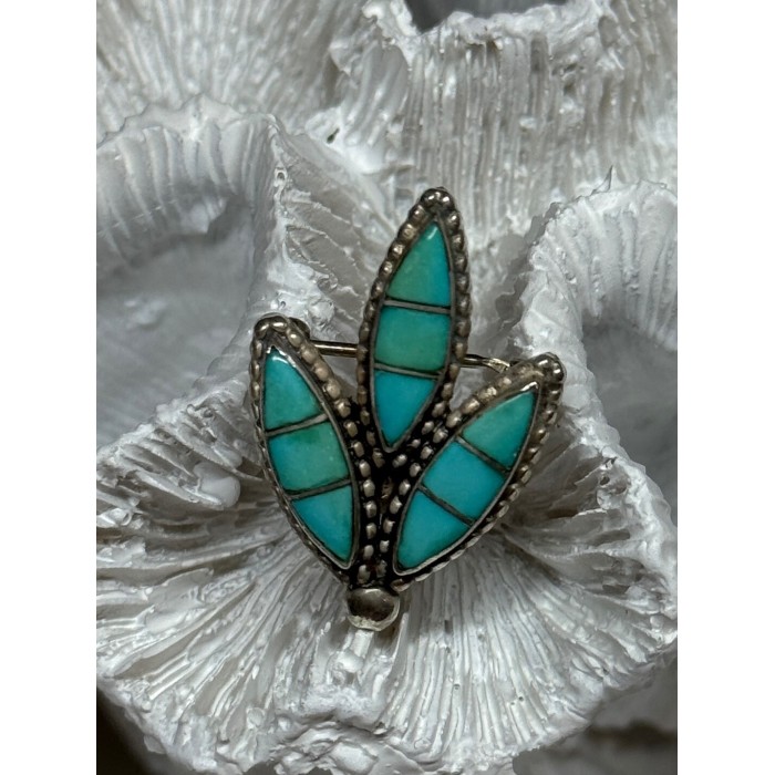 925 Sterling Silver Turquoise Brooch Length 1.3 Inch