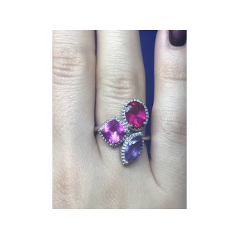 925 Sterling Silver Amethyst & Spinel Ring Size 8
