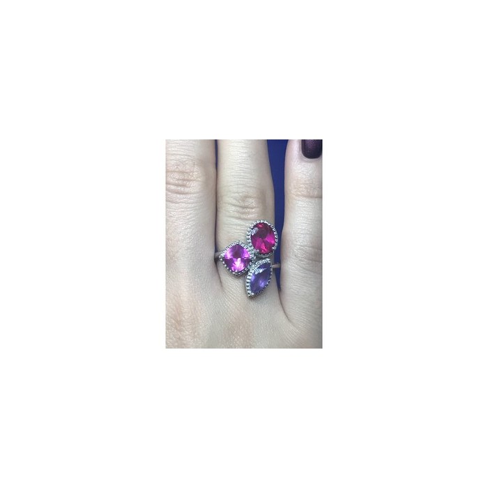 925 Sterling Silver Amethyst & Spinel Ring Size 8