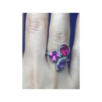 925 Sterling Silver Amethyst & Spinel Ring Size 8