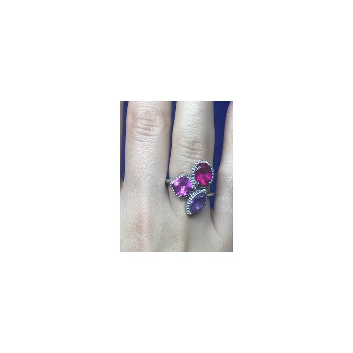 925 Sterling Silver Amethyst & Spinel Ring Size 8
