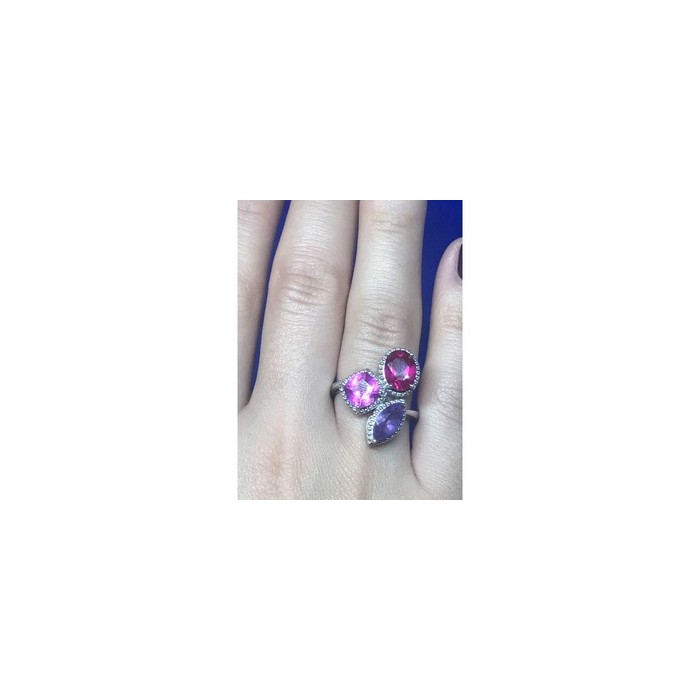 925 Sterling Silver Amethyst & Spinel Ring Size 8