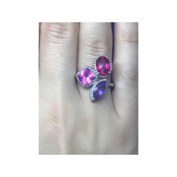 925 Sterling Silver Amethyst & Spinel Ring Size 8