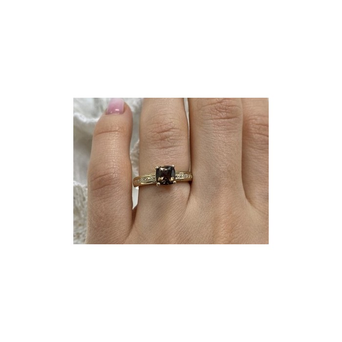 925 Sterling Silver Hessonite & Diamonds Ring Size 7