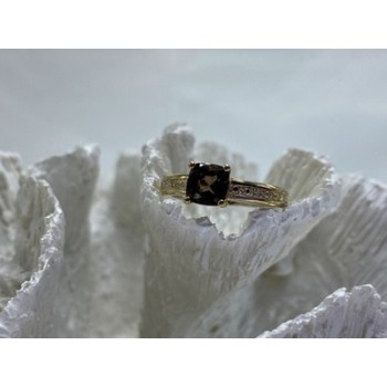 925 Sterling Silver Hessonite & Diamonds Ring Size 7