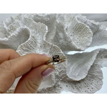 925 Sterling Silver Hessonite & Diamonds Ring Size 7