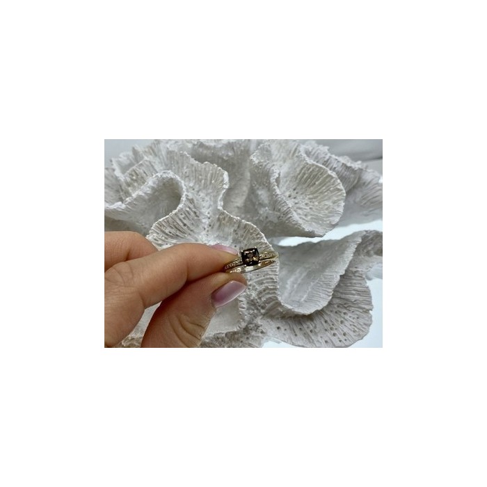 925 Sterling Silver Hessonite & Diamonds Ring Size 7