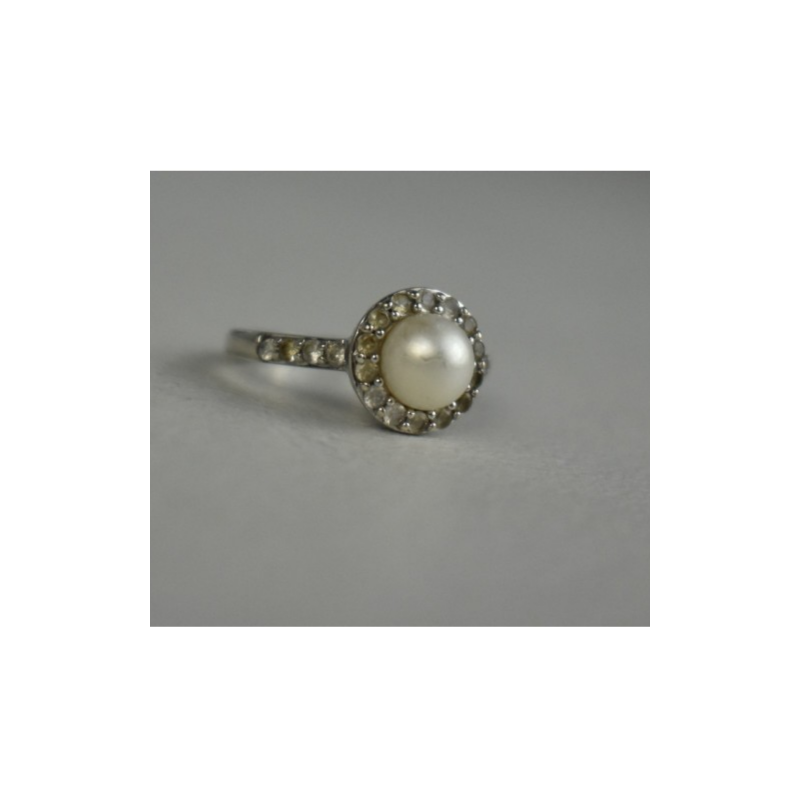 925 STERLING SILVER PEARL & COLORLESS SPINEL RING SIZE 7