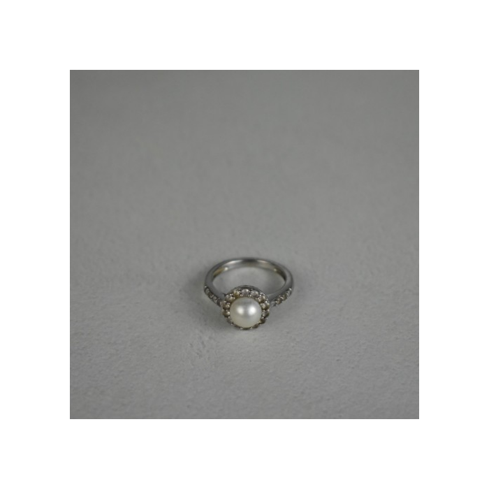 925 STERLING SILVER PEARL & COLORLESS SPINEL RING SIZE 7