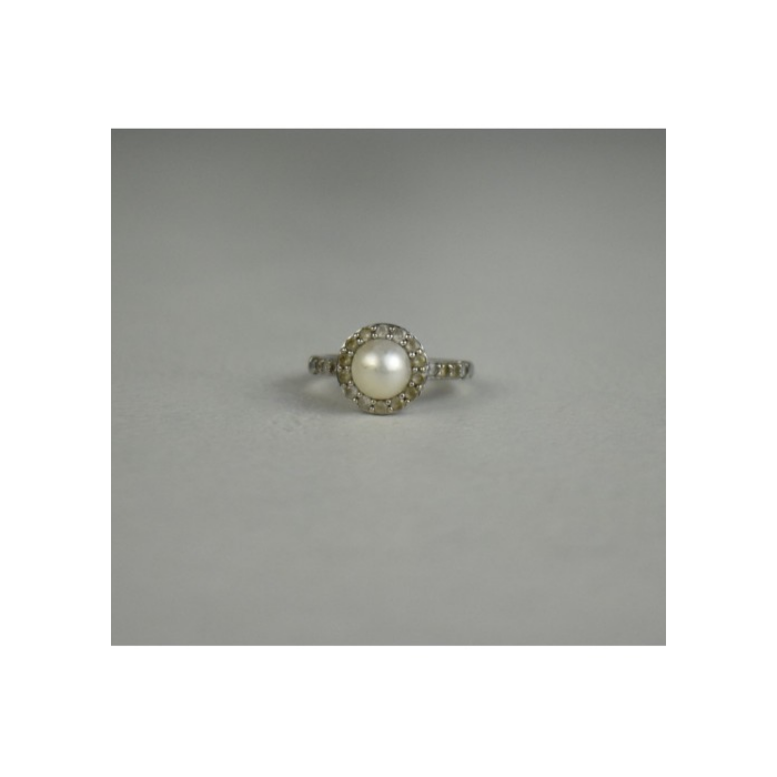 925 STERLING SILVER PEARL & COLORLESS SPINEL RING SIZE 7