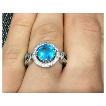 925 Sterling Silver Blue Topaz Ring Size 8