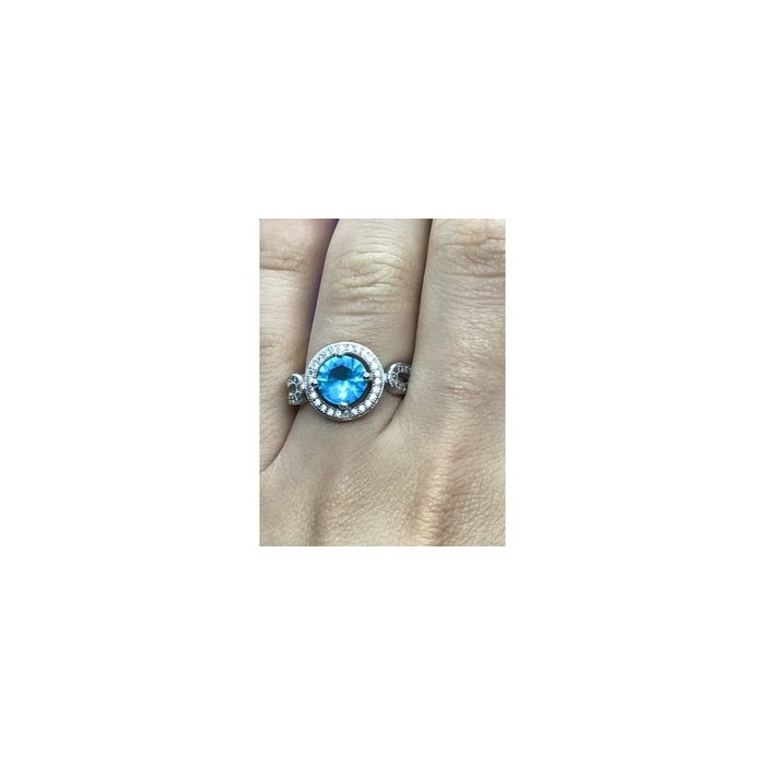 925 Sterling Silver Blue Topaz Ring Size 8