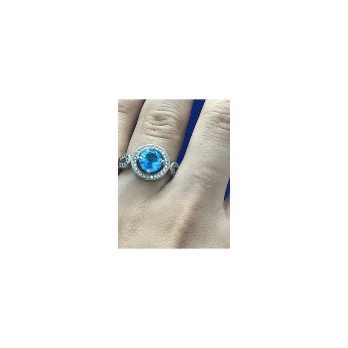 925 Sterling Silver Blue Topaz Ring Size 8