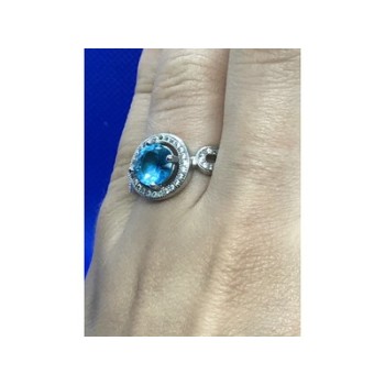 925 Sterling Silver Blue Topaz Ring Size 8